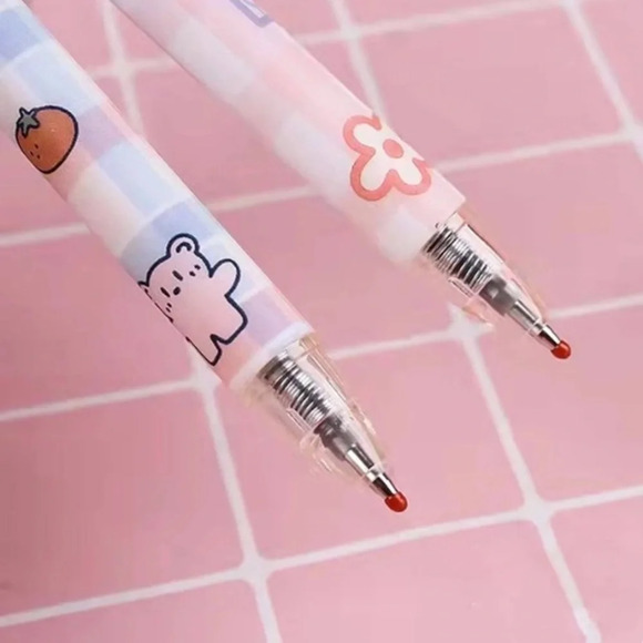 6 pc pink cartoon bear design black ink writing pens students office notes art - Picture 3 of 4